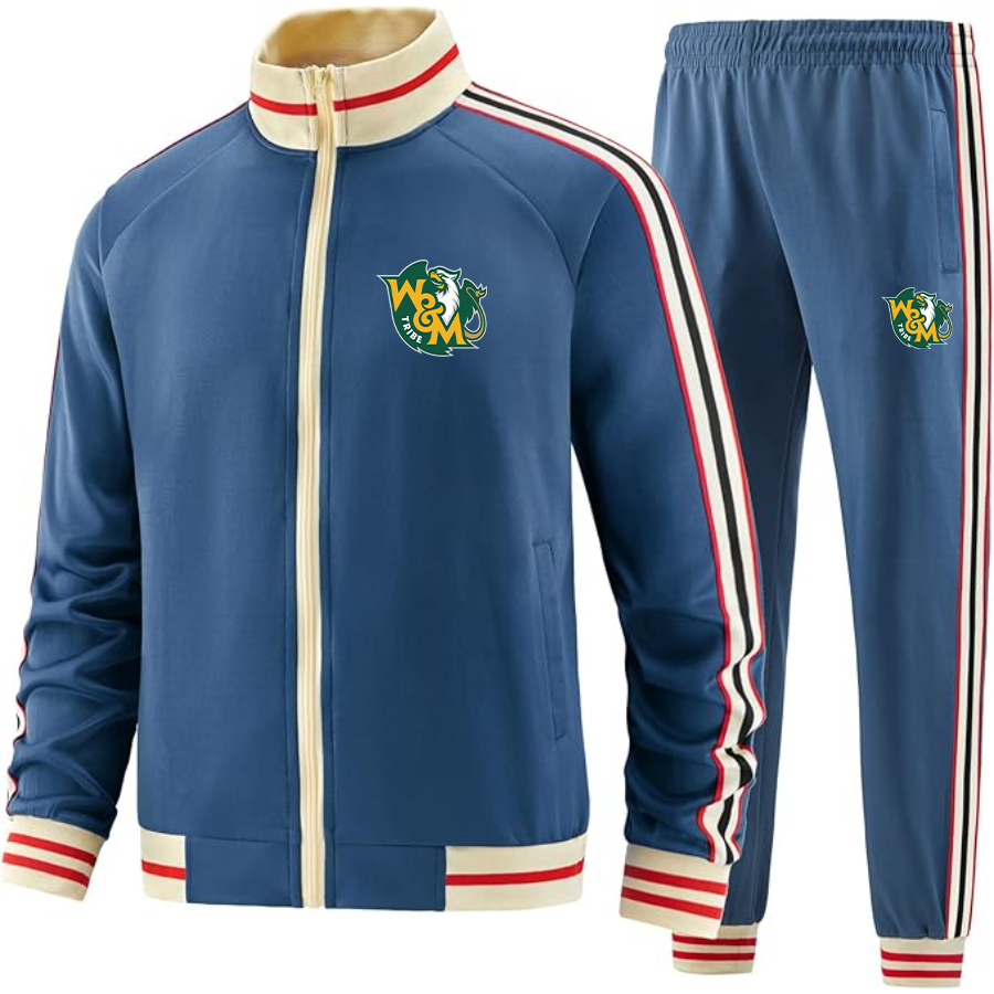 Men's William and Mary Tribe   Tracksuit with Bold Striped Accents and Zippered Front